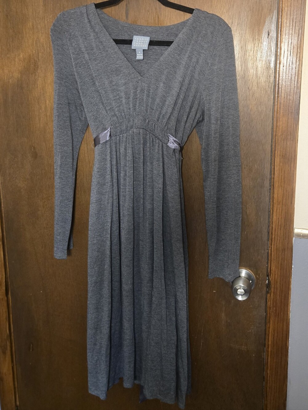 Womens Rabbit Size 8 Gray Long-Sleeve Empire Waist Dress